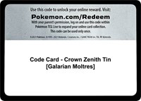 Code Card - Crown Zenith Tin [Galarian Moltres]